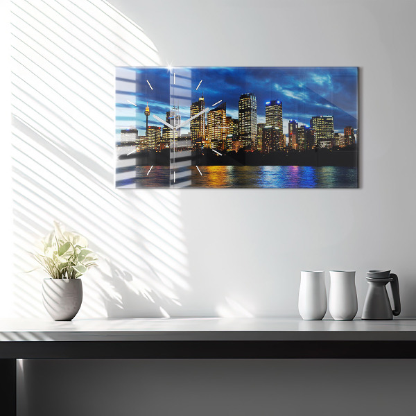 Ceas orizontale de perete din sticlă Seara Sydney