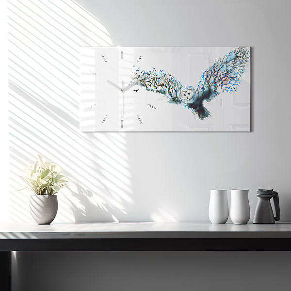 Ceas orizontale de perete din sticlă Libertatea și natura păsărilor