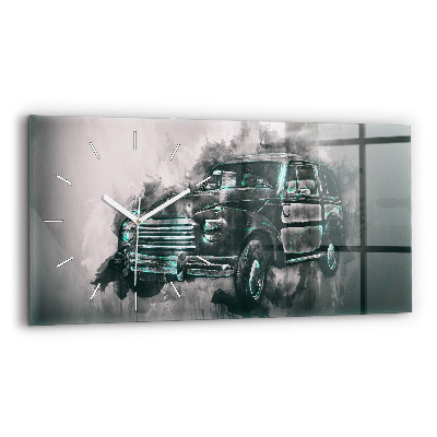 Ceas orizontale de perete din sticlă Mașină veche