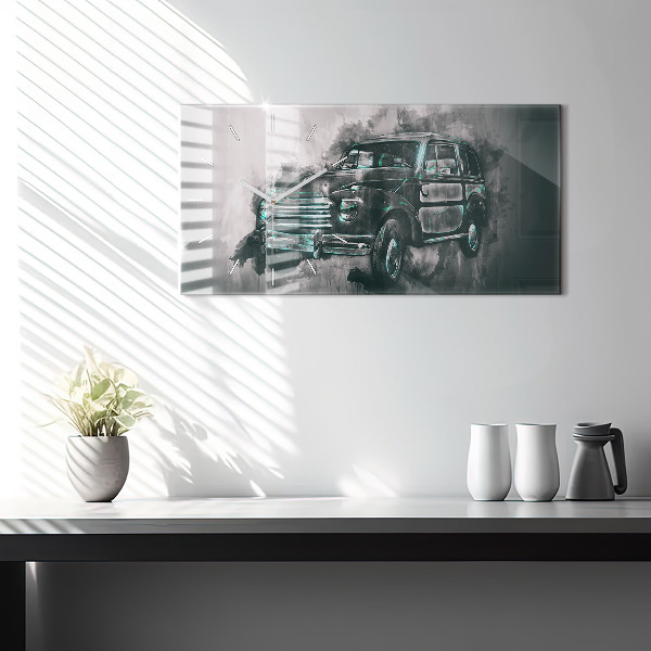 Ceas orizontale de perete din sticlă Mașină veche