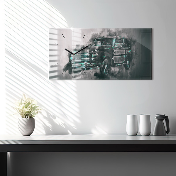 Ceas orizontale de perete din sticlă Mașină veche