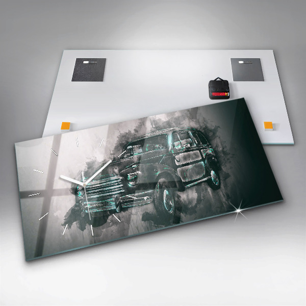 Ceas orizontale de perete din sticlă Mașină veche