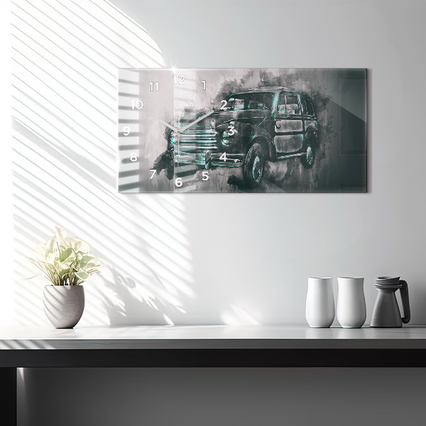 Ceas orizontale de perete din sticlă Mașină veche