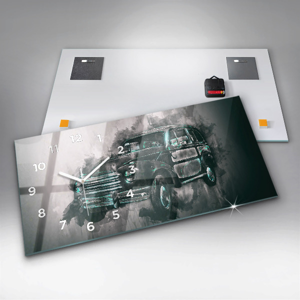 Ceas orizontale de perete din sticlă Mașină veche