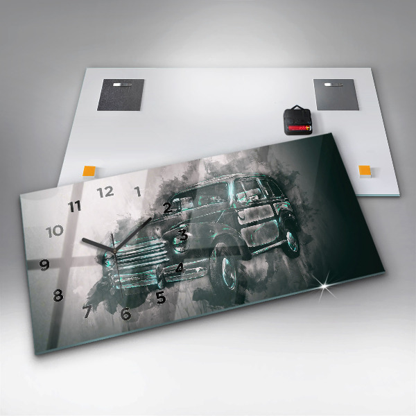 Ceas orizontale de perete din sticlă Mașină veche