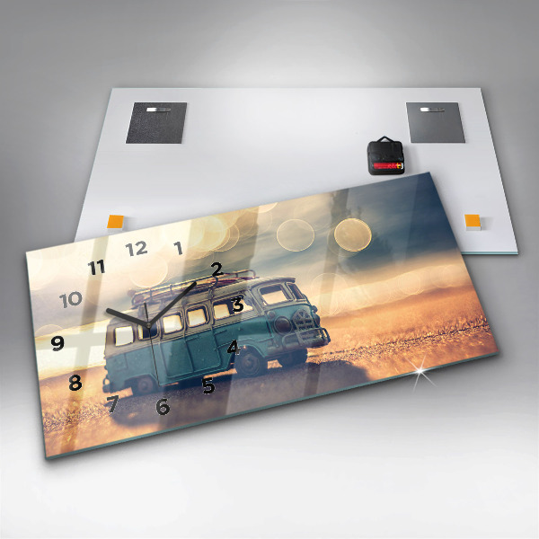 Ceas orizontale de perete din sticlă Rulotă pe plajă