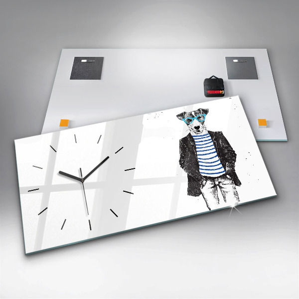 Ceas orizontale de perete din sticlă Un câine într-un corp uman