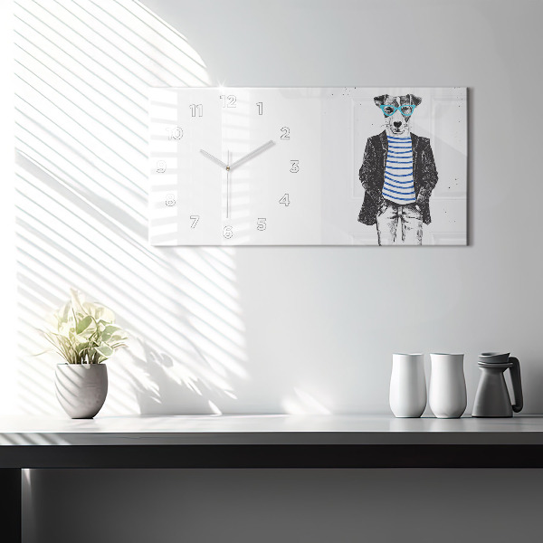 Ceas orizontale de perete din sticlă Un câine într-un corp uman