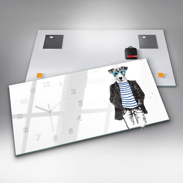 Ceas orizontale de perete din sticlă Un câine într-un corp uman