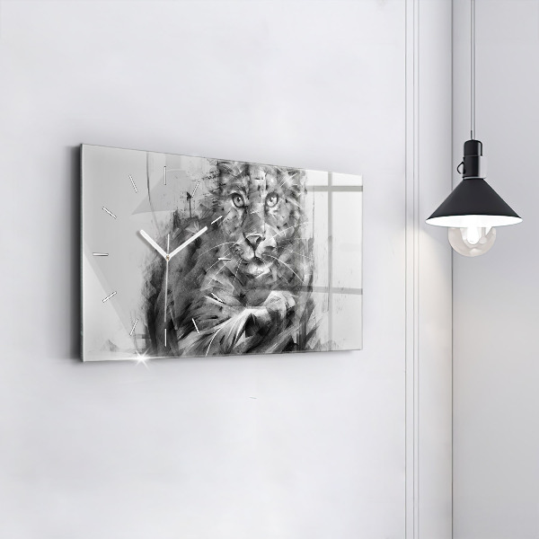 Ceas orizontale de perete din sticlă Leu pictat