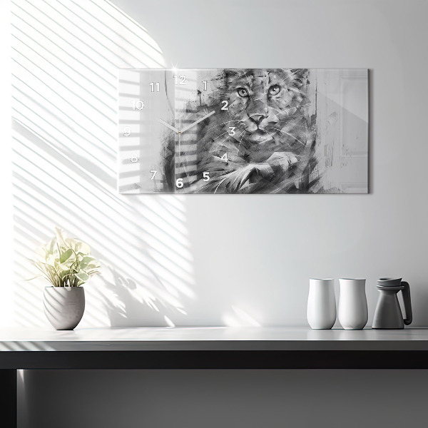 Ceas orizontale de perete din sticlă Leu pictat