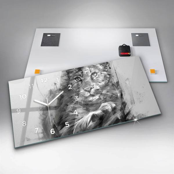 Ceas orizontale de perete din sticlă Leu pictat