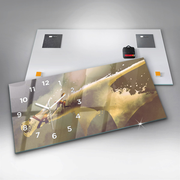 Ceas orizontale de perete din sticlă Ilustrație Dragon Rider