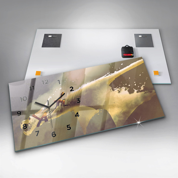 Ceas orizontale de perete din sticlă Ilustrație Dragon Rider