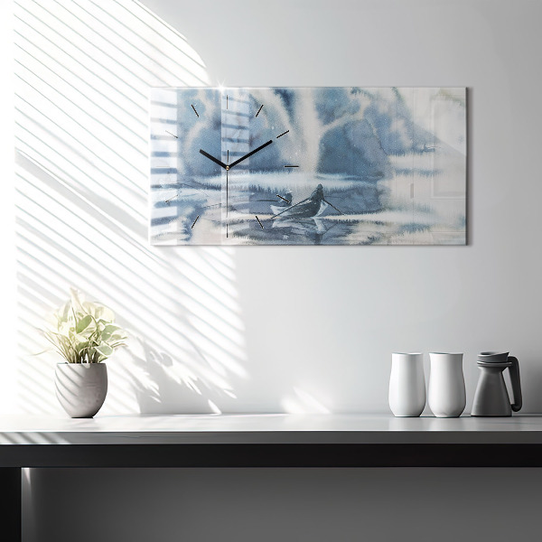 Ceas orizontale de perete din sticlă Lacul de iarnă Łódka
