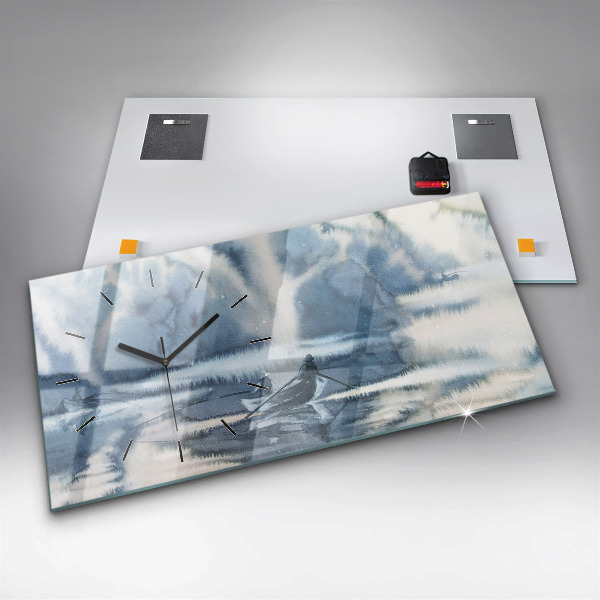 Ceas orizontale de perete din sticlă Lacul de iarnă Łódka