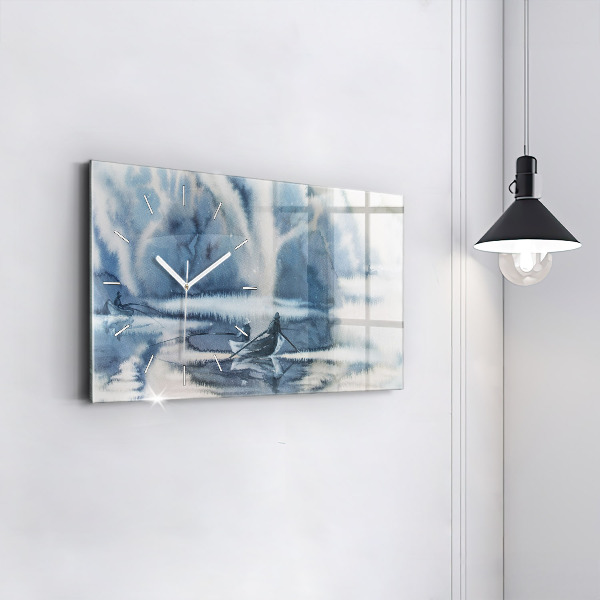 Ceas orizontale de perete din sticlă Lacul de iarnă Łódka