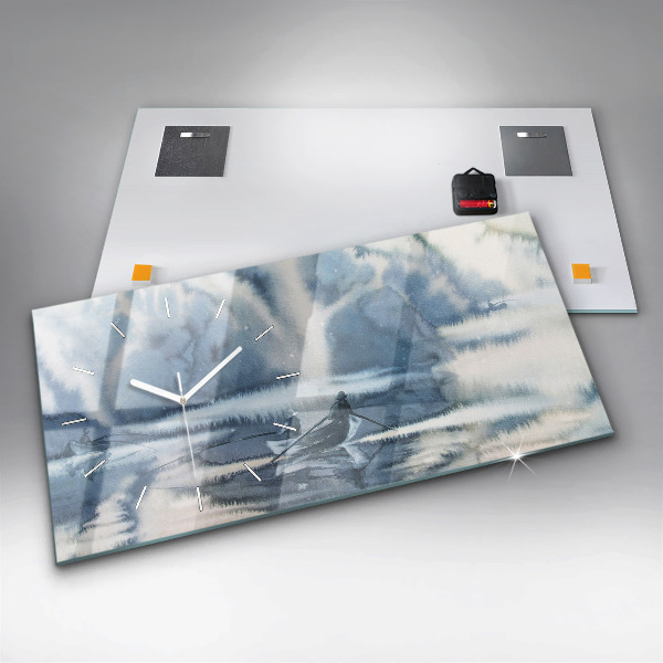 Ceas orizontale de perete din sticlă Lacul de iarnă Łódka