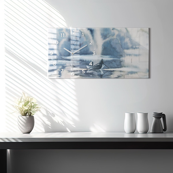 Ceas orizontale de perete din sticlă Lacul de iarnă Łódka