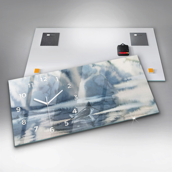 Ceas orizontale de perete din sticlă Lacul de iarnă Łódka