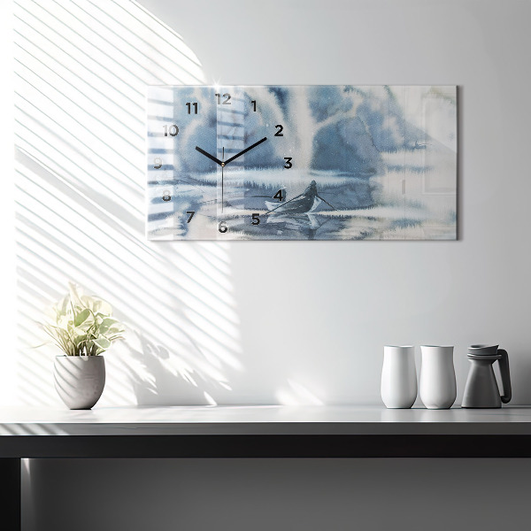 Ceas orizontale de perete din sticlă Lacul de iarnă Łódka