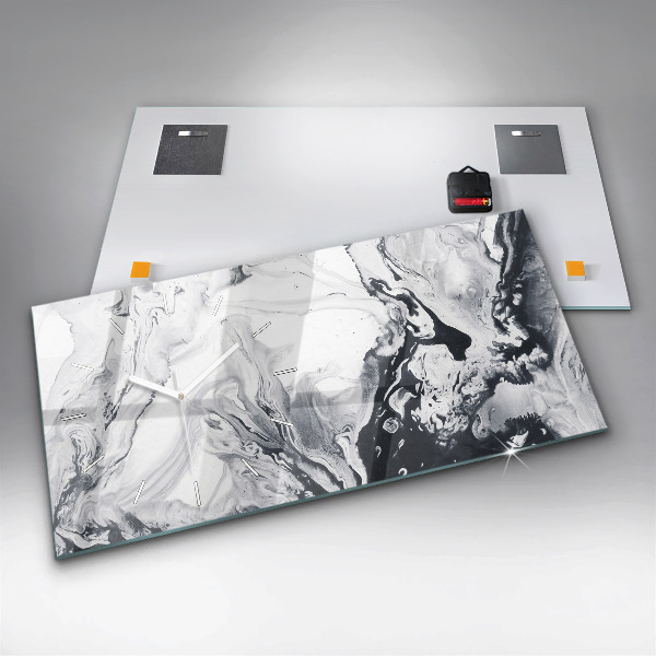 Ceas orizontale de perete din sticlă Marmură cu cerneală abstractă