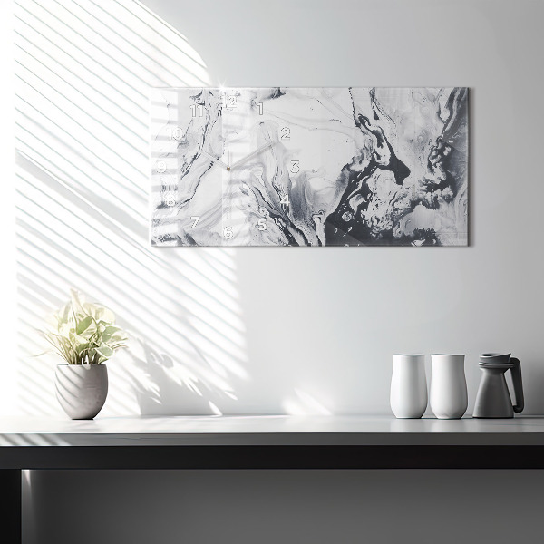Ceas orizontale de perete din sticlă Marmură cu cerneală abstractă