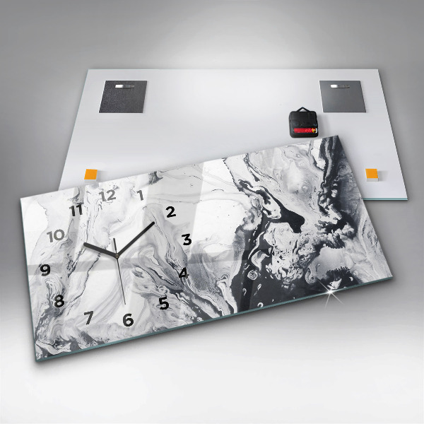 Ceas orizontale de perete din sticlă Marmură cu cerneală abstractă