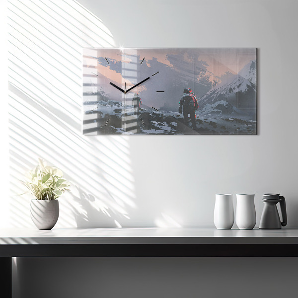 Ceas orizontale de perete din sticlă Astronauții Calea Lactee