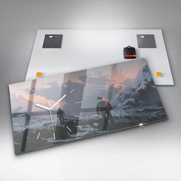 Ceas orizontale de perete din sticlă Astronauții Calea Lactee