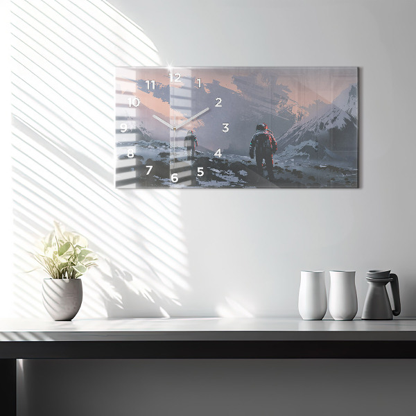 Ceas orizontale de perete din sticlă Astronauții Calea Lactee