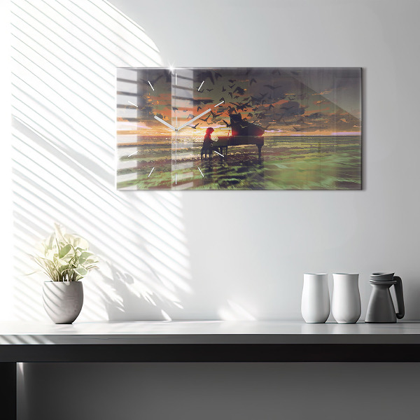 Ceas orizontale de perete din sticlă Concert pe plajă