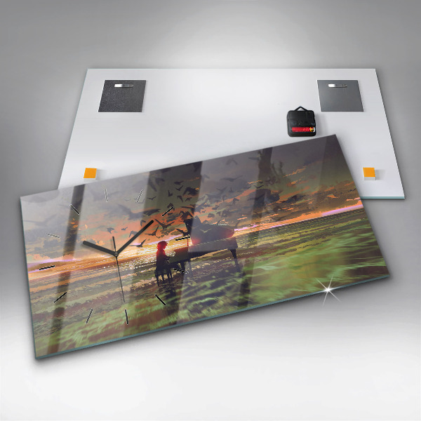 Ceas orizontale de perete din sticlă Concert pe plajă