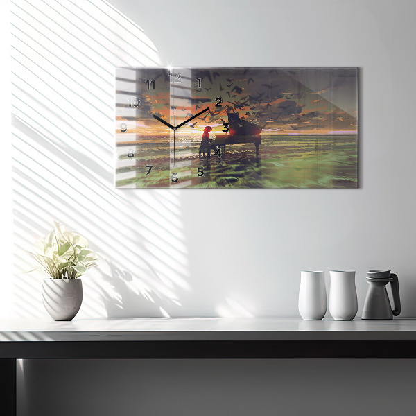 Ceas orizontale de perete din sticlă Concert pe plajă