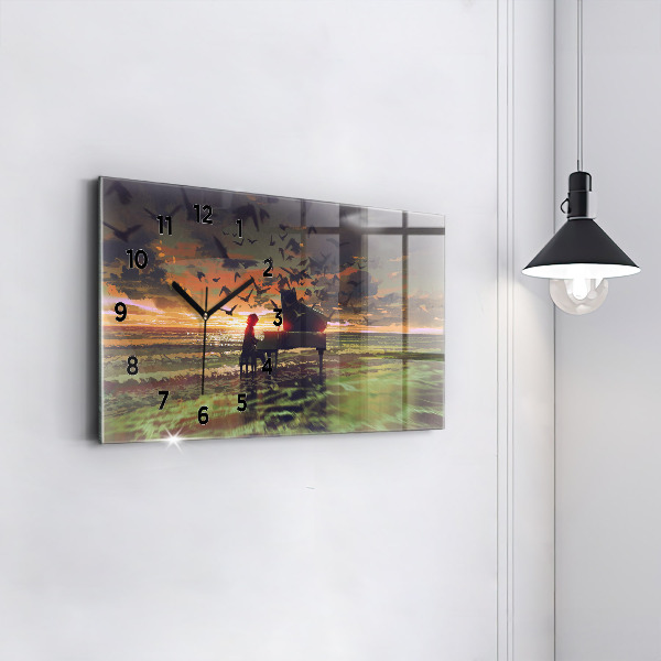 Ceas orizontale de perete din sticlă Concert pe plajă