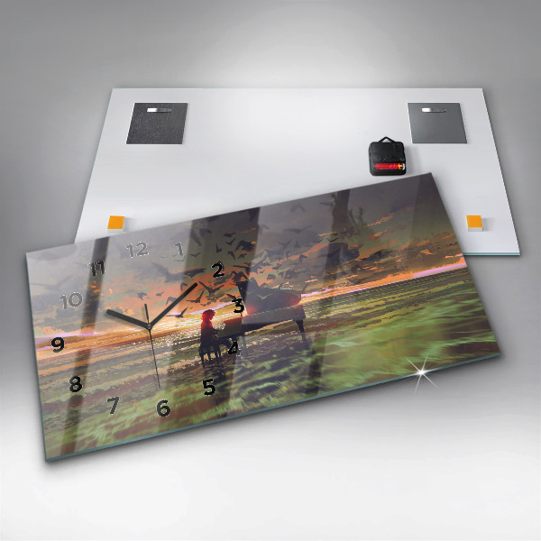 Ceas orizontale de perete din sticlă Concert pe plajă