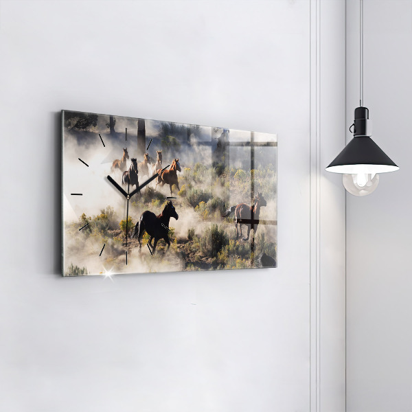 Ceas orizontale de perete din sticlă O turmă de cai grăbiți