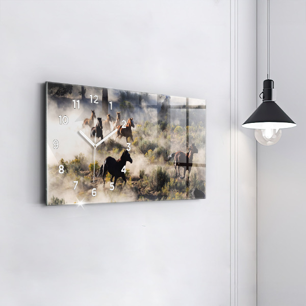 Ceas orizontale de perete din sticlă O turmă de cai grăbiți