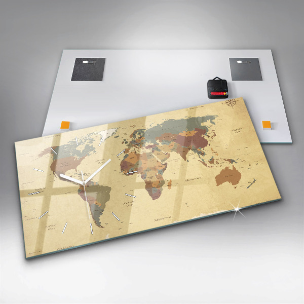 Ceas orizontale de perete din sticlă Harta lumii în stil vintage