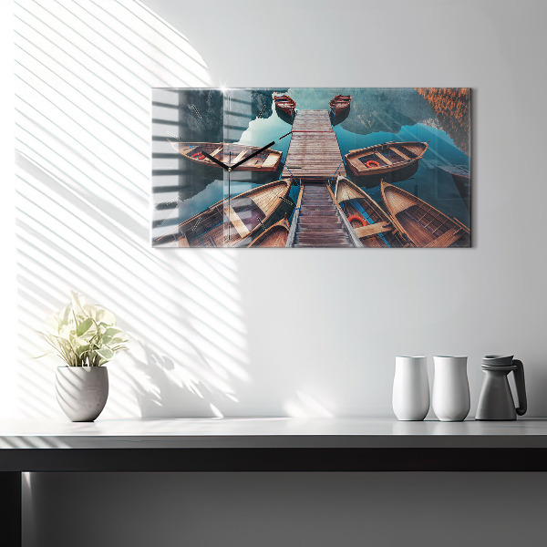 Ceas orizontale de perete din sticlă Pod și Lac