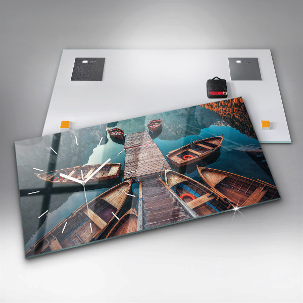 Ceas orizontale de perete din sticlă Pod și Lac