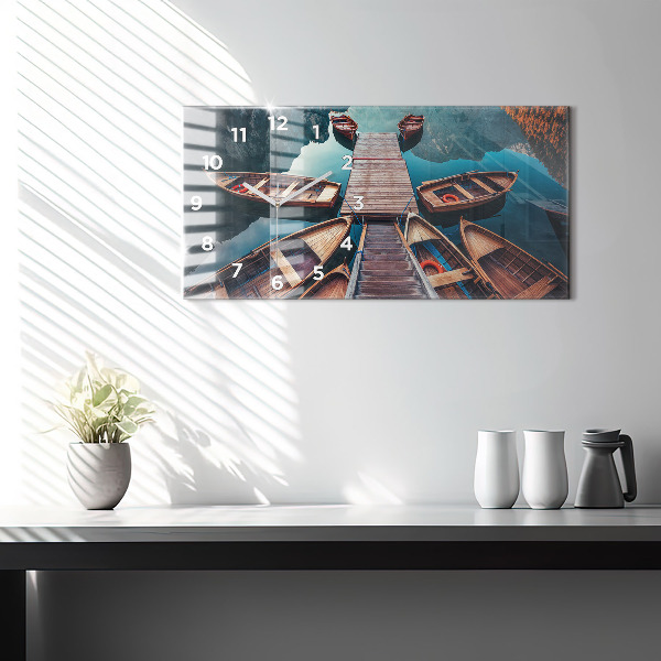 Ceas orizontale de perete din sticlă Pod și Lac