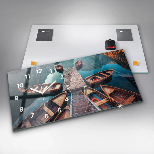 Ceas orizontale de perete din sticlă Pod și Lac