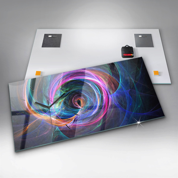 Ceas orizontale de perete din sticlă Fractal colorat