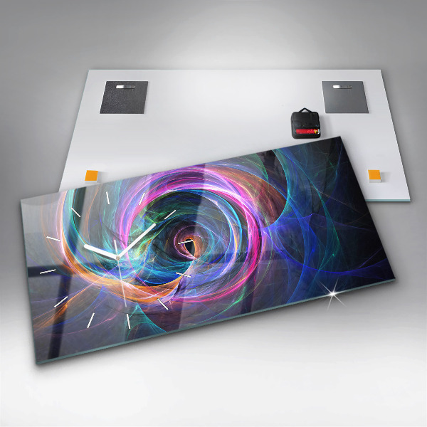 Ceas orizontale de perete din sticlă Fractal colorat