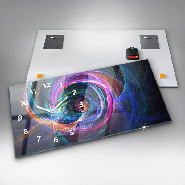 Ceas orizontale de perete din sticlă Fractal colorat
