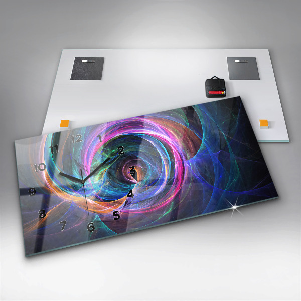 Ceas orizontale de perete din sticlă Fractal colorat