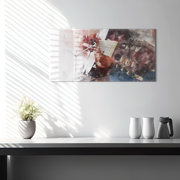 Ceas orizontale de perete din sticlă Vizualizare chitara