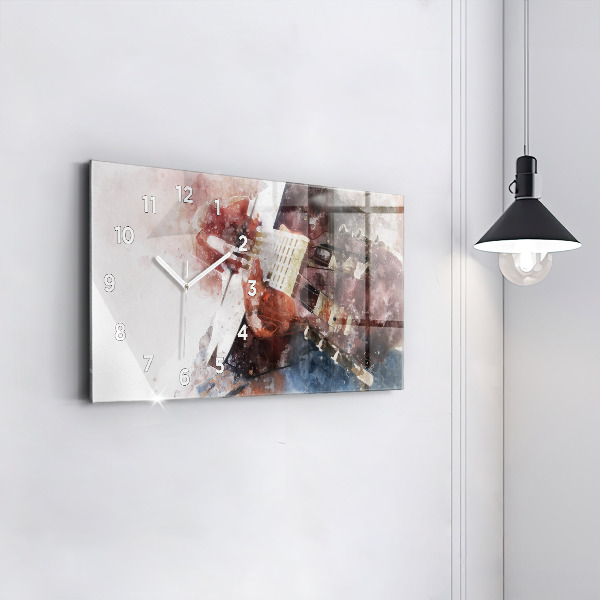Ceas orizontale de perete din sticlă Vizualizare chitara