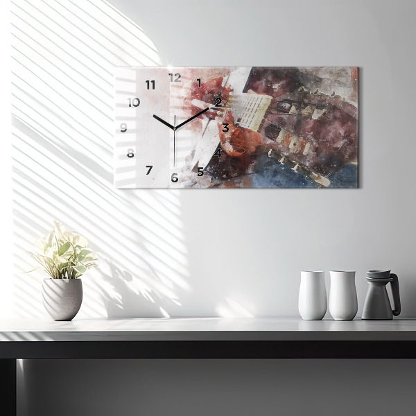 Ceas orizontale de perete din sticlă Vizualizare chitara